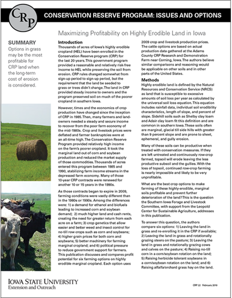 Maximizing Profitability on Highly Erodible Land in Iowa | Conservation Reserve Program: Issues and Options image number 0