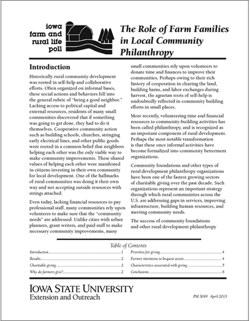 The Role of Farm Families in Local Community Philanthropy - Iowa Farm and Rural Life Poll image number 0