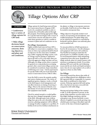 Tillage Options After CRP | Conservation Reserve Program: Issues and Options
