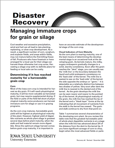 Managing Immature Crops for Grain or Silage -- Disaster Recovery
