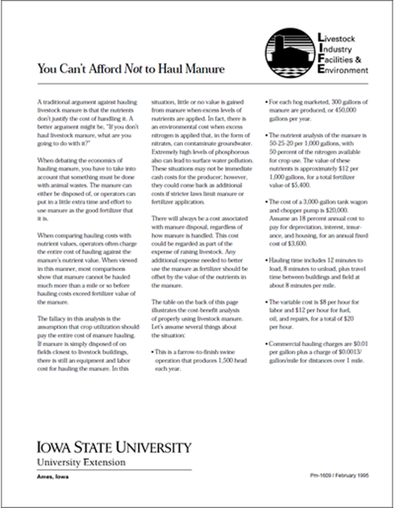 You Can't Afford Not to Haul Manure - Livestock Industry Facilities and Environment image number 1