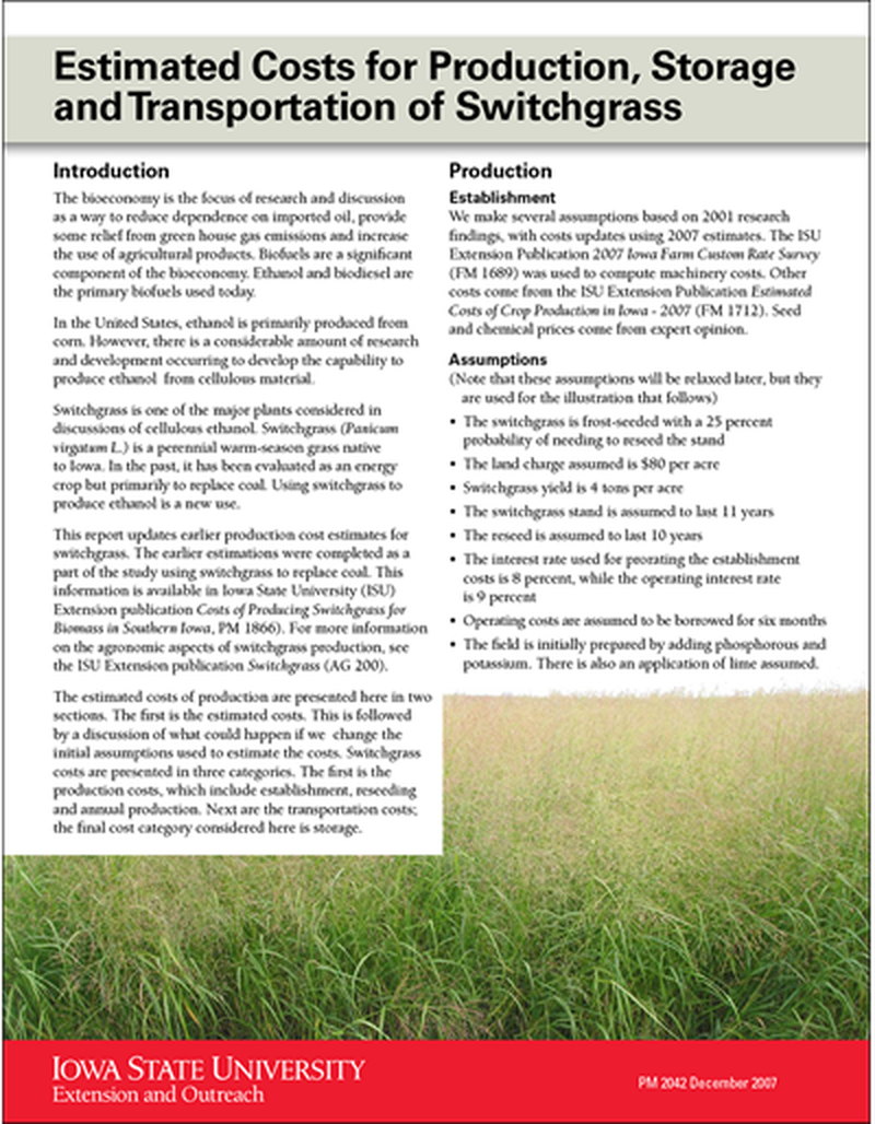 Estimated Costs for Production, Storage, and Transportation of Switchgrass image number 0