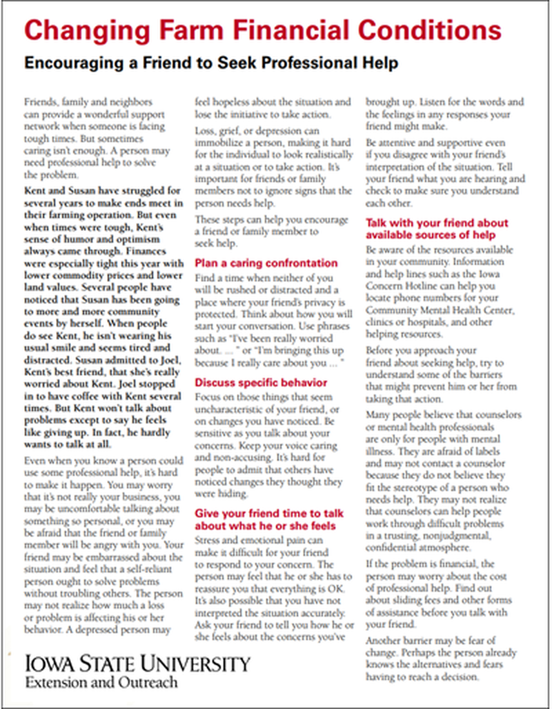 Changing Farm Financial Conditions - Encouraging a Friend to Seek Professional Help image number 0