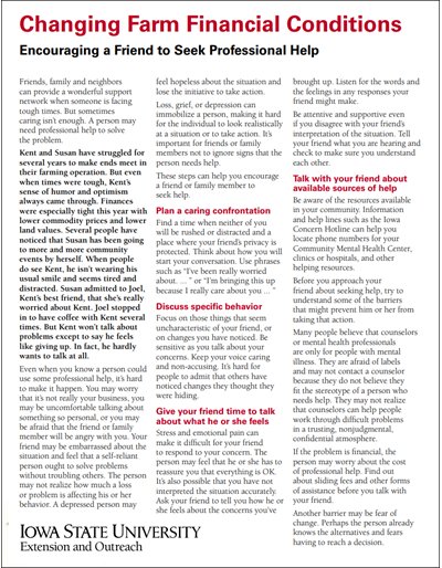 Changing Farm Financial Conditions - Encouraging a Friend to Seek Professional Help