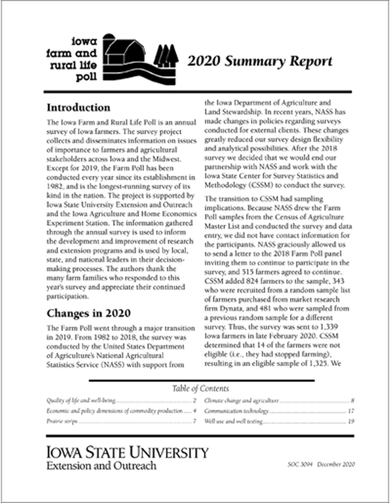 2020 Summary Report - Iowa Farm and Rural Life Poll image number 0