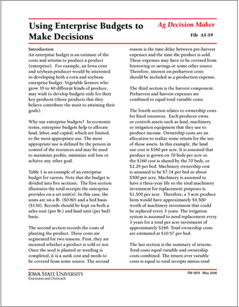 Using Enterprise Budgets to Make Decisions image number 0