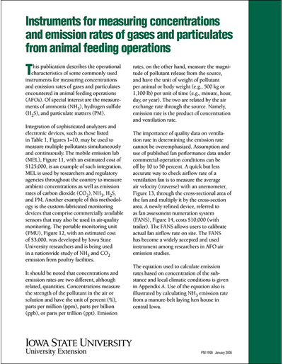 Instruments for Measuring Concentrations and Emission Rates of Gases and Particulates From Animal Feeding Operations