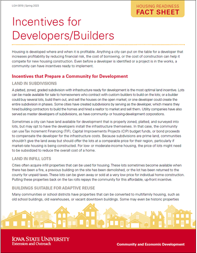 Housing Readiness Fact Sheet: Incentives for Developers/Builders