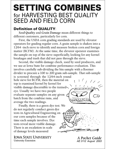 Setting Combines for Harvesting Best Quality Seed and Field Corn