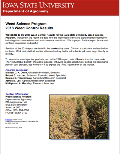 Weed Science Program 2018 Weed Control Results