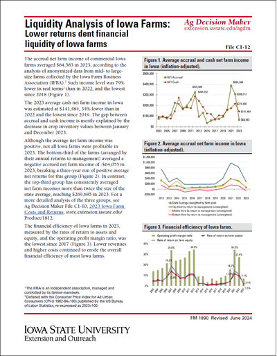 Liquidity Analysis of Iowa Farms: Lower returns dent financial liquidity of Iowa farms