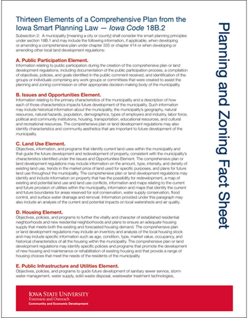Planning and Zoning - Thirteen Elements of a Comprehensive Plan from the Iowa Smart Planning Law - Iowa Code 18B.2 image number 0