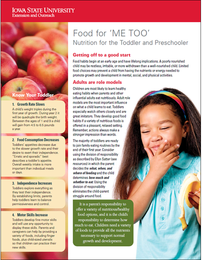 Food for 'ME TOO' Nutrition for the Toddler and Preschooler