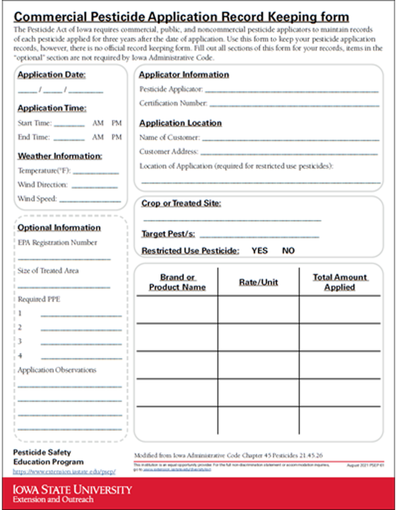 Commercial Pesticide Application Record Keeping form image number 0