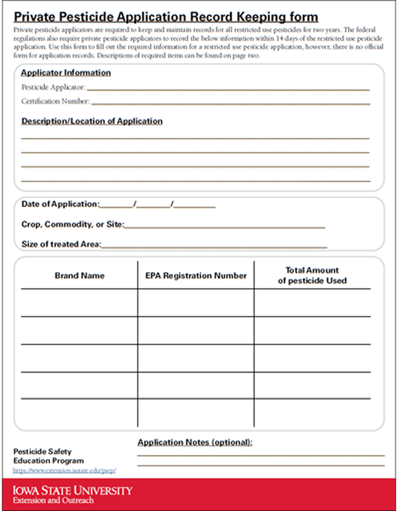 Private Pesticide Application Record Keeping form image number 0