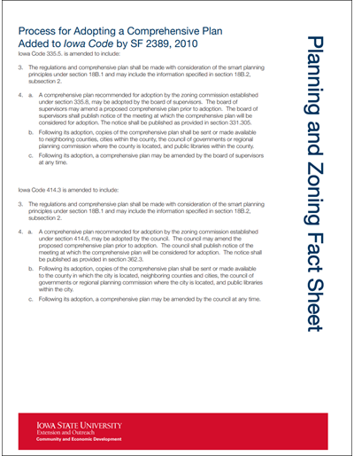 Planning and Zoning - Process for Adopting a Comprehensive Plan Added to Iowa Code by SF 2389, 2010