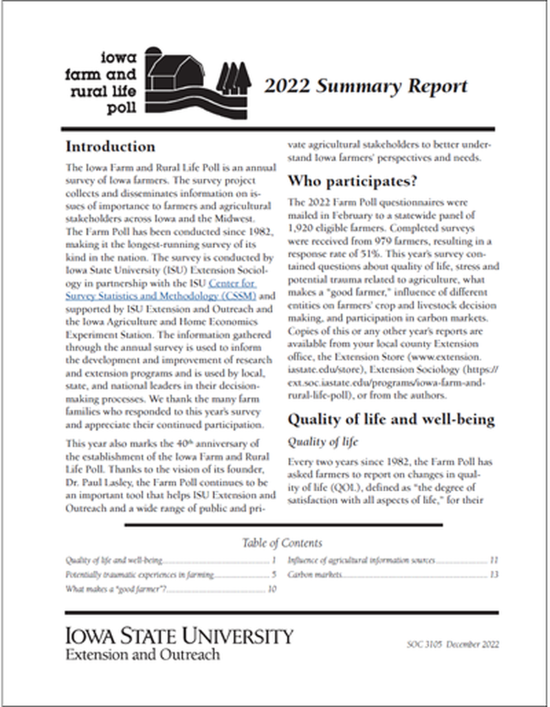 2022 Summary Report - Iowa Farm and Rural Life Poll image number 0