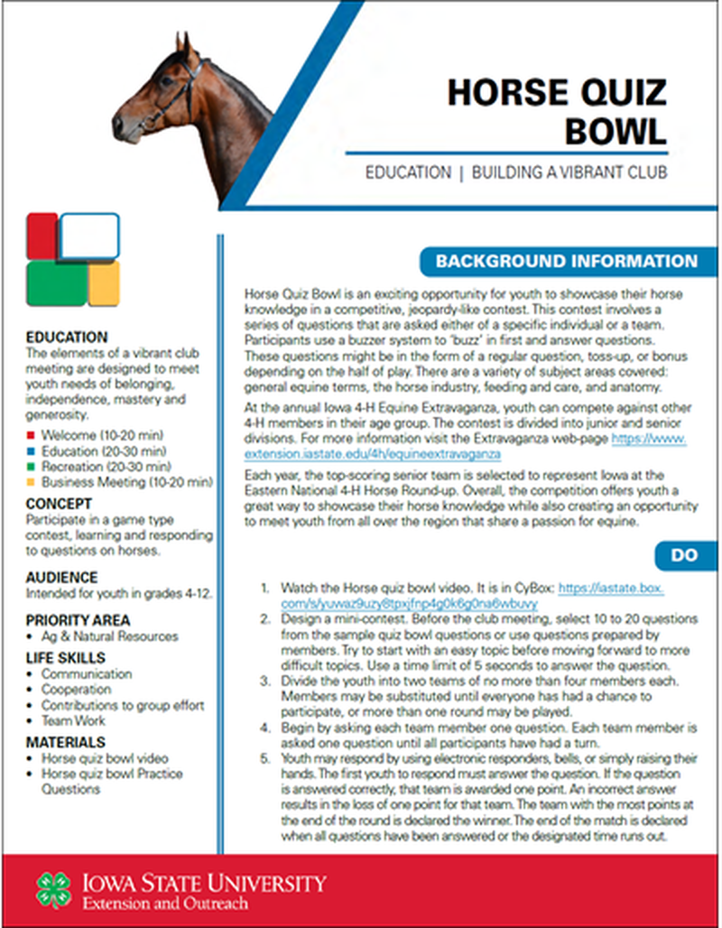Horse Quiz Bowl -- Vibrant Clubs image number 0