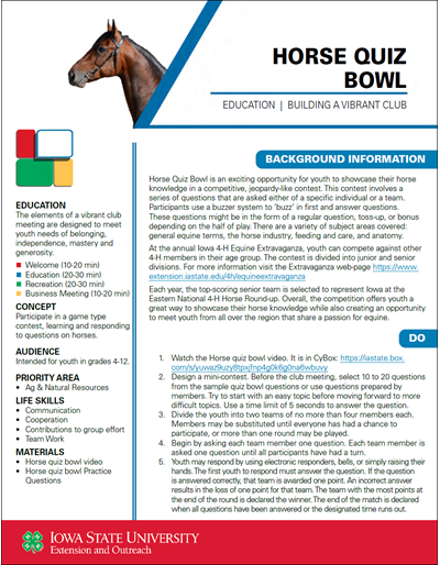 Horse Quiz Bowl -- Vibrant Clubs