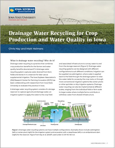 Drainage Water Recycling for Crop Production and Water Quality in Iowa