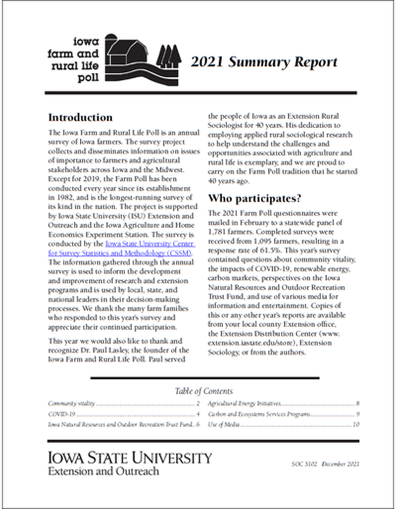 2021 Summary Report - Iowa Farm and Rural Life Poll image number 0