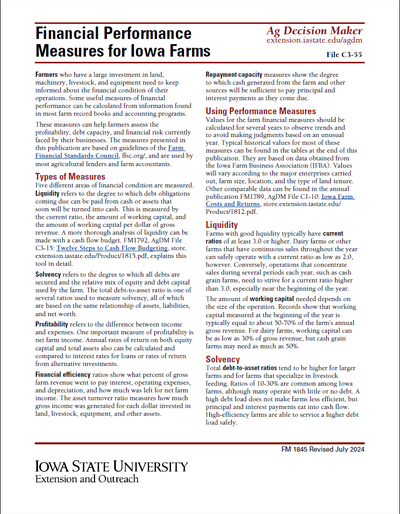 Financial Performance Measures for Iowa Farms
