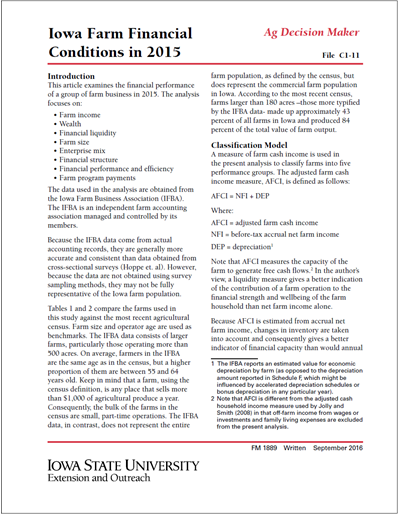 Iowa Farm Financial Conditions in 2015