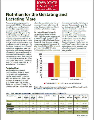 Nutrition for the Gestating and Lactating Mare