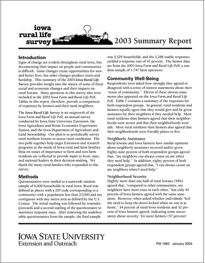 2003 Summary Report - Iowa Rural Life Survey