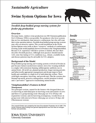 Swine System Options for Iowa - Sustainable Agriculture
