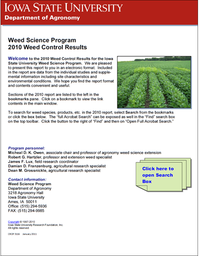 Weed Science Program 2010 Weed Control Results
