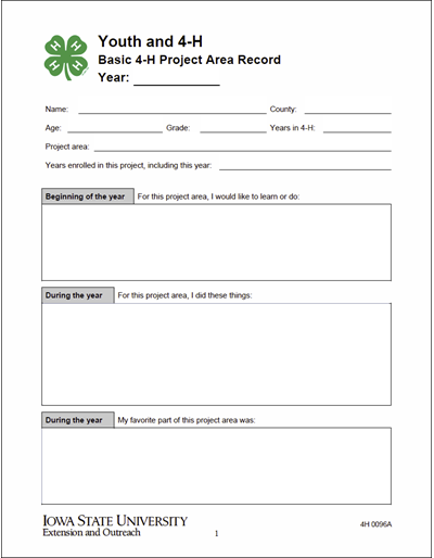Record Keeping Worksheet Project Area Basic
