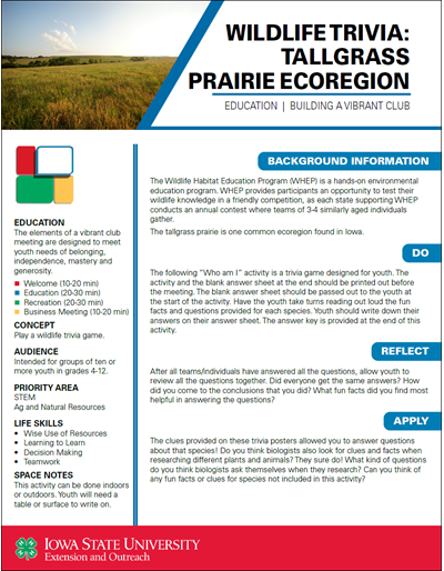 Wildlife Trivia: Tallgrass Prairie Ecoregion -- Vibrant Clubs