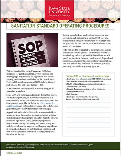 Sanitation Standard Operating Procedures