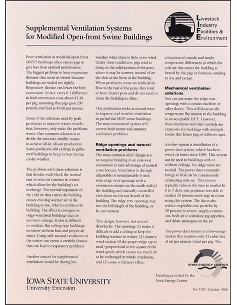 Supplemental Ventilation Systems for Modified, Open-front Swine Buildings image number 0