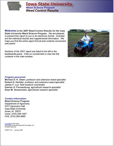 Weed Science Program 2007 Weed Control Results