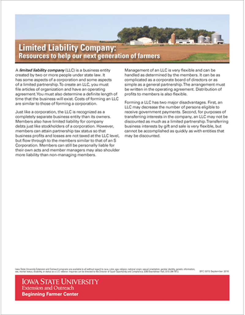 Limited Liability Company: Resources to help our next generation of farmers - Beginning Farmer Center image number 0