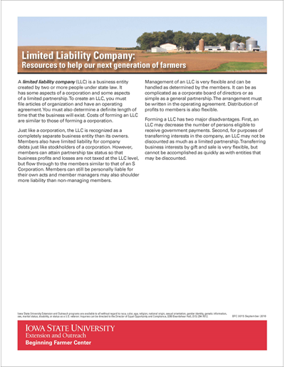 Limited Liability Company: Resources to help our next generation of farmers - Beginning Farmer Center