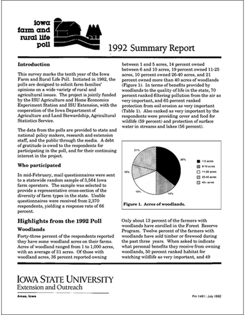 1992 Summary Report - Iowa Farm and Rural Life Poll image number 0