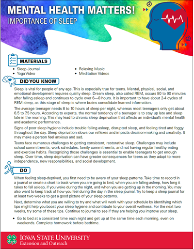 Importance of Sleep - Mental Health Matters!