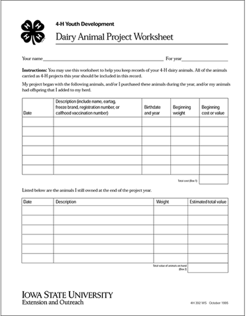 Record Keeping Worksheet Dairy image number 0