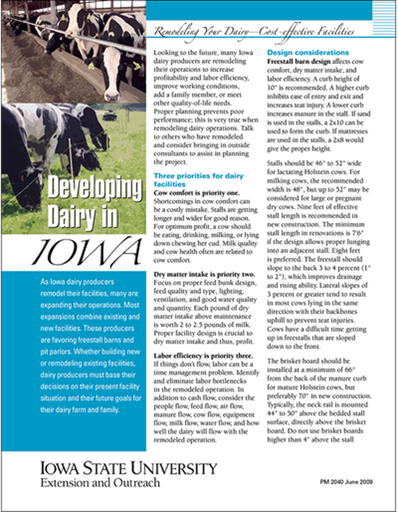 Developing Dairy in Iowa: Remodeling Your Dairy -- Cost-effective Facilities image number 0