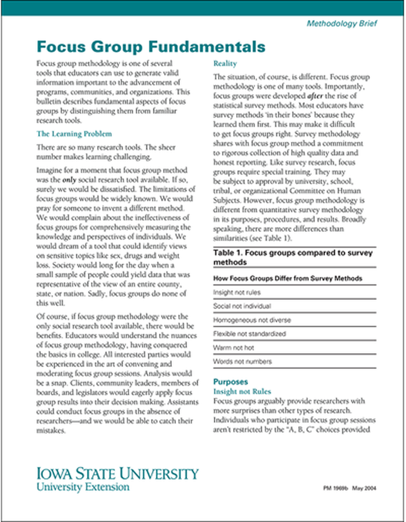 Focus Group Fundamentals -- Methodology Brief image number 0