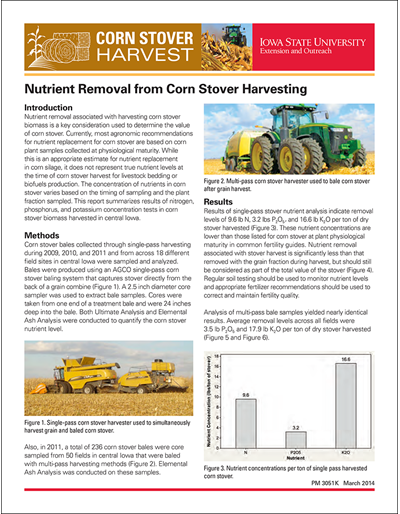 Nutrient Removal from Corn Stover Harvesting