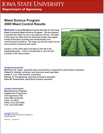 Weed Science Program 2009 Weed Control Results