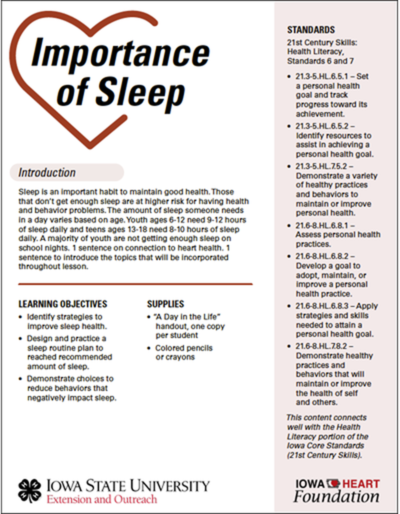 Importance of Sleep -- Heart Health Lesson image number 0