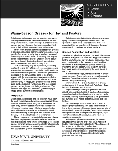 Warm Season Grasses for Hay and Pasture
