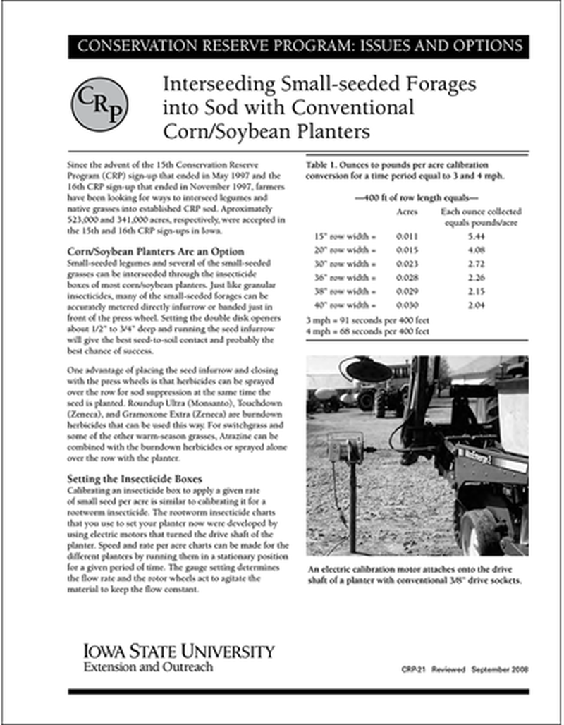 Interseeding Small-Seeded Forages into Sod with Conventional Corn/Soybean Planters | Conservation Reserve Program: Issues and Options image number 0