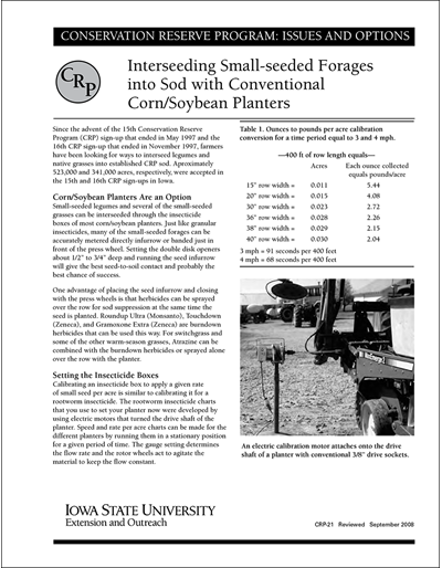 Interseeding Small-Seeded Forages into Sod with Conventional Corn/Soybean Planters | Conservation Reserve Program: Issues and Options