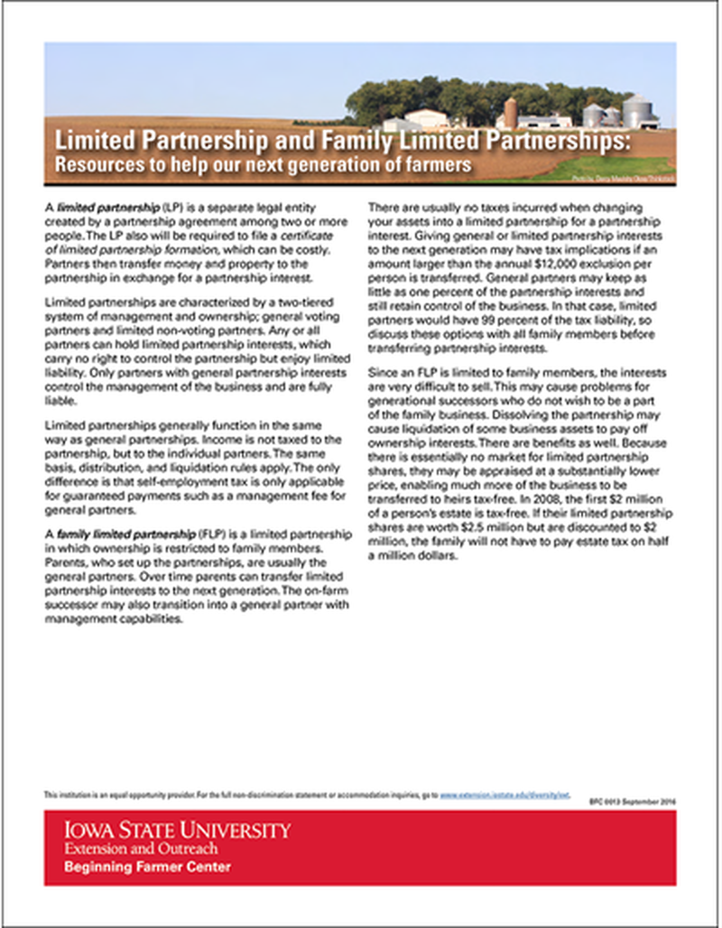 Limited Partnership and Family Limited Partnerships: Resources to help our next generation of farmers - Beginning Farmer Center image number 0